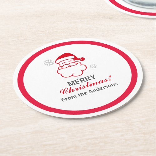 Red Santa Claus Round Paper Coaster