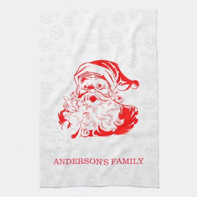 Red Santa Claus White Snowflakes Kitchen Towel (Vertical)