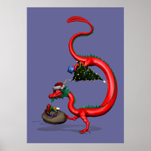 Red Santa Dragon Poster