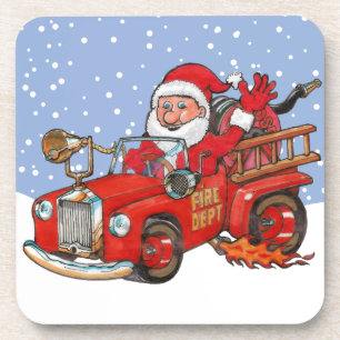 Red Santa fire truck coaster 6 pack