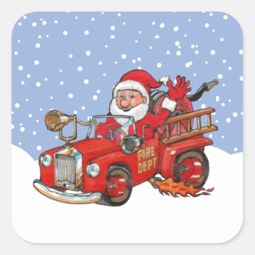 Red Santa fire truck sticker sheet