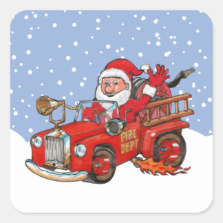 Red Santa fire truck sticker sheet