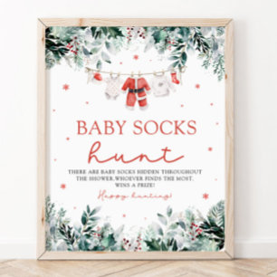 Red Santa Gender Neutral Baby Socks Baby Shower Poster