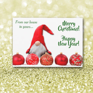 Red Santa Gnome Christmas Flat Card