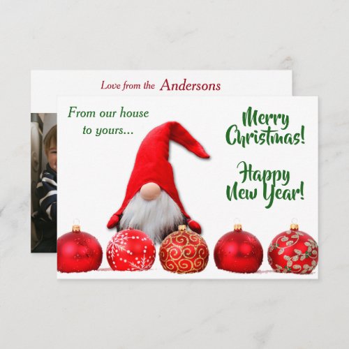 Red Santa Gnome Christmas Photo Template Flat Card