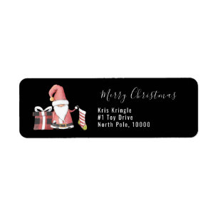 Red Santa Gnome with Stocking and Gift Package Label