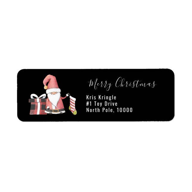 Red Santa Gnome with Stocking and Gift Package Label (Front)
