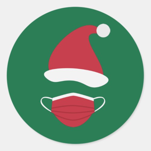 Red Santa hat and face mask Classic Round Sticker