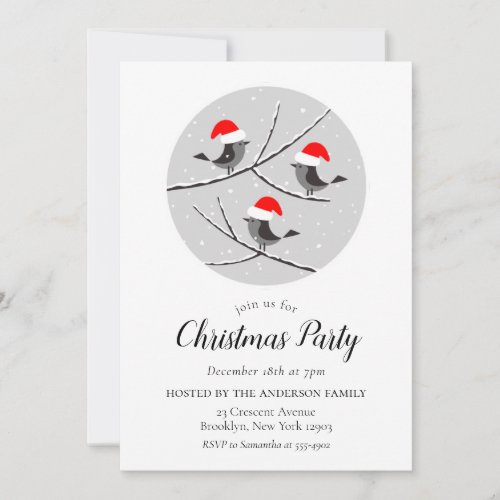 Red Santa Hat Birds Christmas Party Invitation