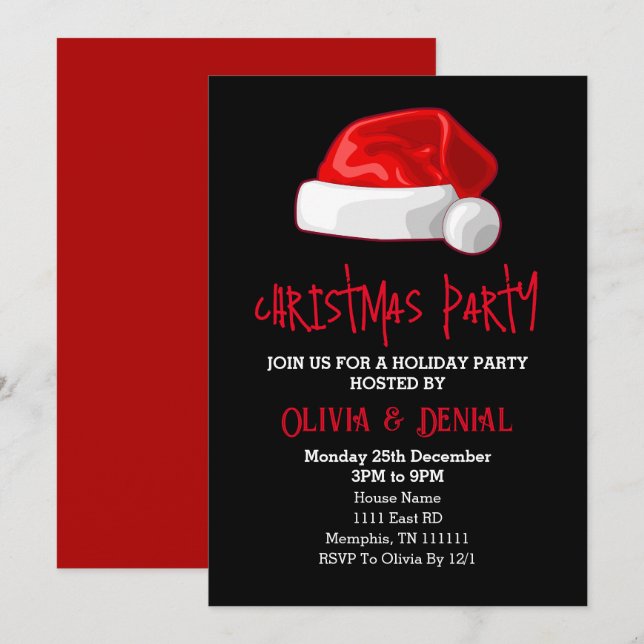 Red Santa Hat Christmas Holiday Black (Front/Back)