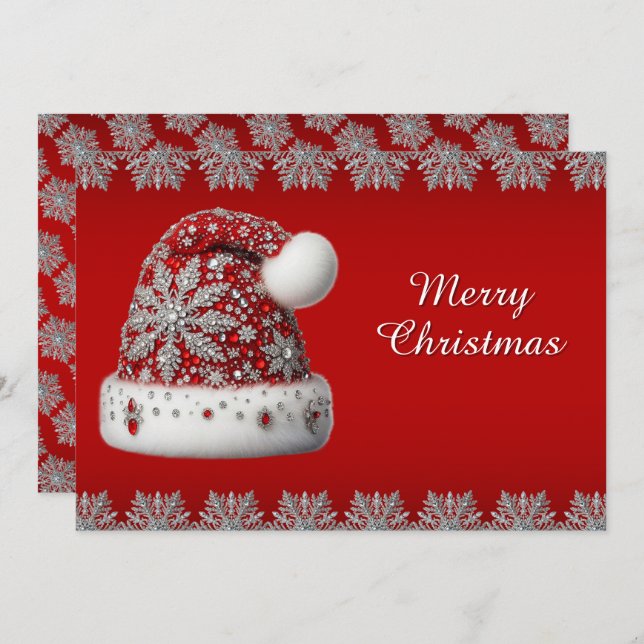Red Santa Hat Christmas Holiday Card (Front/Back)