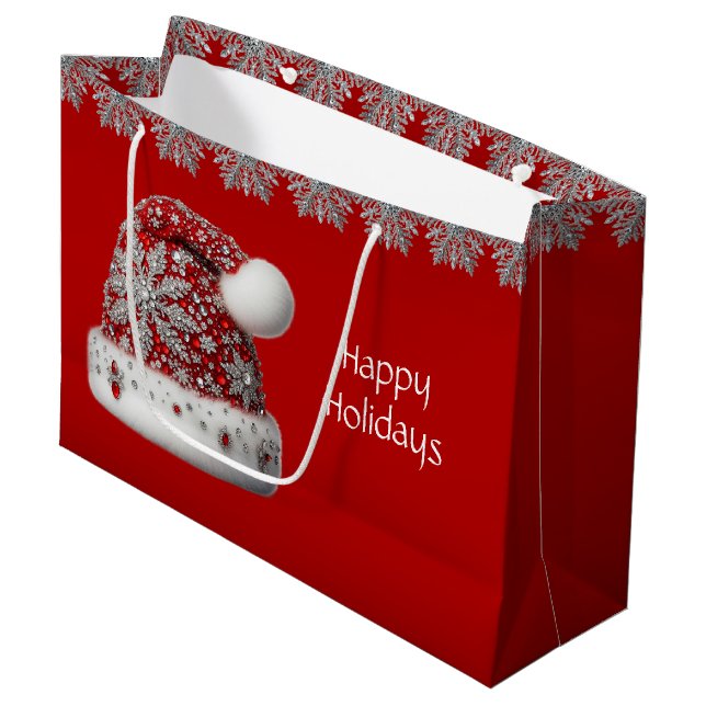Red Santa Hat Christmas Holiday Gift Bag (Front Angled)