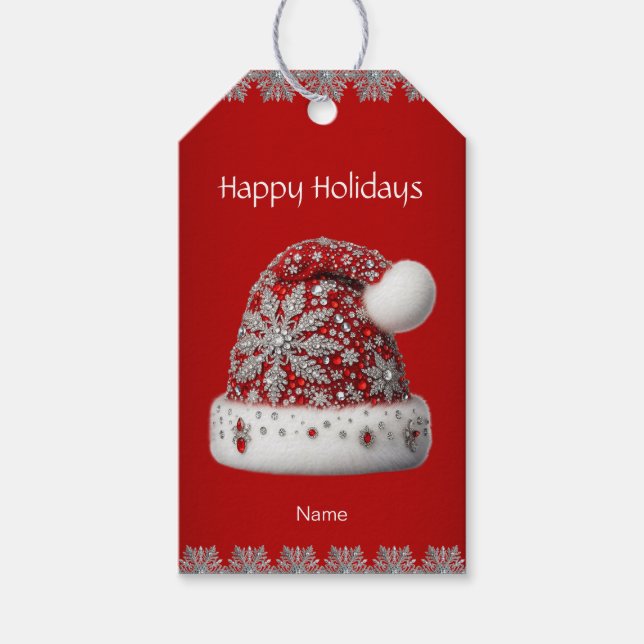 Red Santa Hat Christmas Holiday Gift Tag (Front)