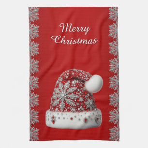 Red Santa Hat Christmas Holiday Kitchen Towel