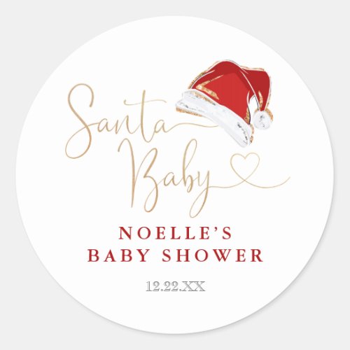 Red Santa Hat Christmas Santa Baby Baby Shower Classic Round Sticker