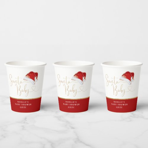 Red Santa Hat Christmas Santa Baby Baby Shower Paper Cups