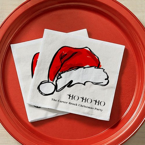 Red Santa Hat Christmas Sketch Illustration Napkins