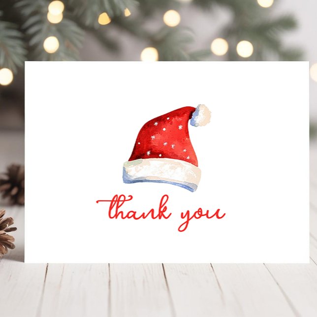 Red Santa Hat Christmas Thank You Card (Simple Whimsical Santa Hat Thank You Card)