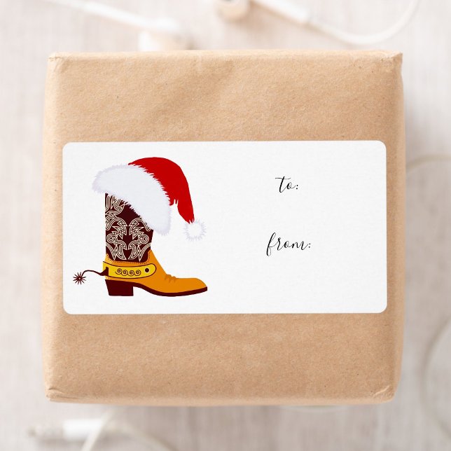 Red Santa Hat Cowboy Boot Gift Tag Sticker (Creator Uploaded)