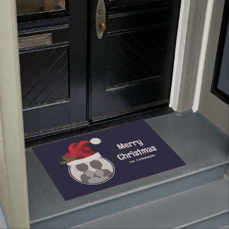 Red Santa Hat Custom Photo Template On Blue Doormat