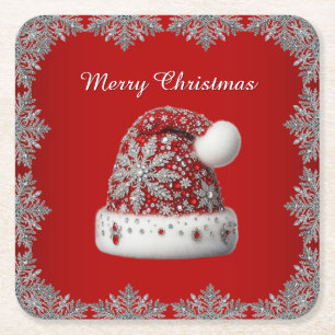 Red Santa Hat Holiday Paper Coaster
