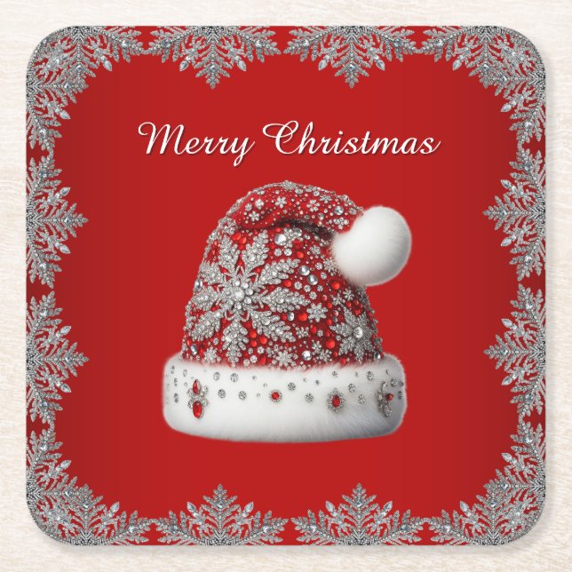 Red Santa Hat Holiday Paper Coaster (Front)