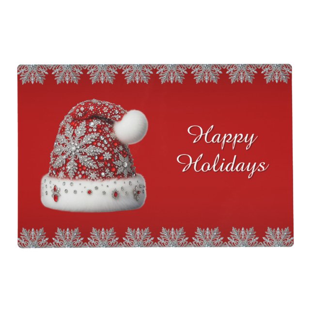 Red Santa Hat Holiday Paper Placemat (Front)