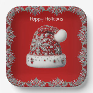 Red Santa Hat Holiday Paper Plate