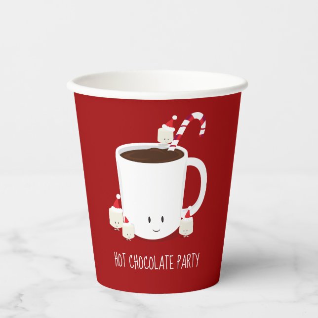 Red Santa Hat Hot Chocolate Christmas Party Paper Cups (Front)