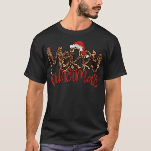 Red Santa Hat Merry Christmas Leopard Print Christ T_Shirt