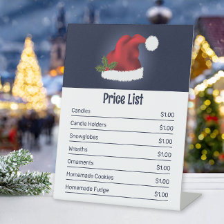 Red Santa Hat On Blue - Christmas Price List Pedestal Sign