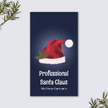 Red Santa Hat On Blue - Professional Santa Service Business Card<br><div class="desc">Promote your Santa Claus for hire service with the help of this stylish design featuring Destei's original illustration of a red and white color Santa hat together with a Christmas holly / Common holly plant. The background color is dark blue. Personalize the sample text areas with the details of your...</div>