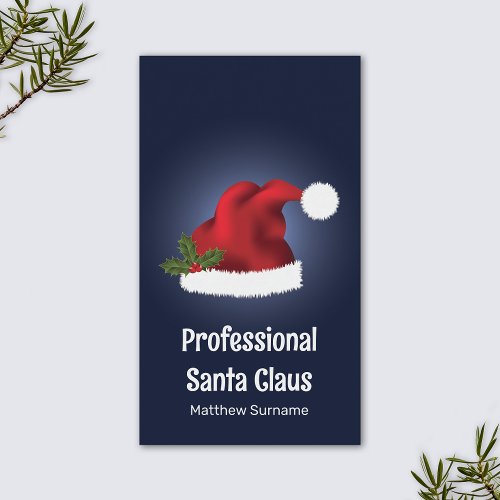 Red Santa Hat On Blue _ Professional Santa Service Business Card