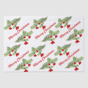 Red Santa Hat Ornaments on Pine Branch Christmas Tissue Paper