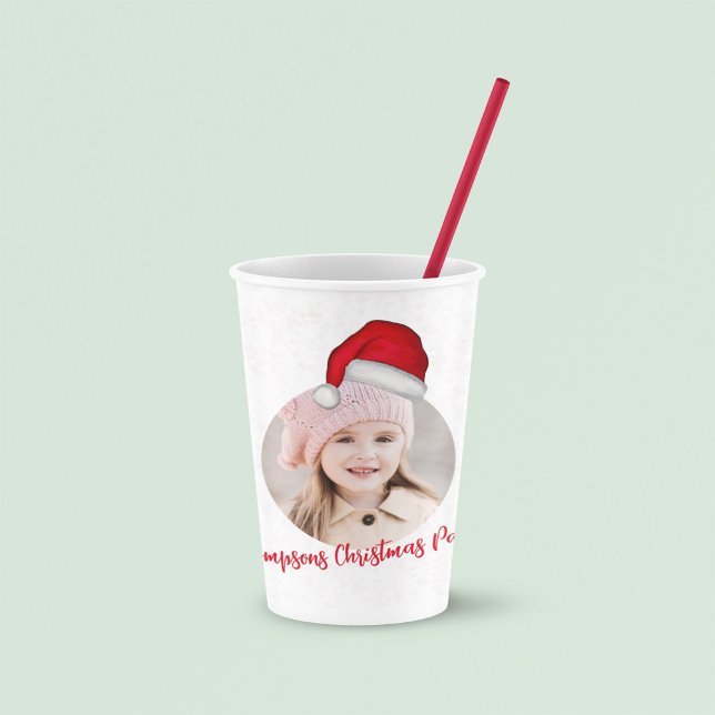 Red Santa Hat Personalized Christmas  Paper Cups (Cute Christmas Santa Claus photo template paper cup)