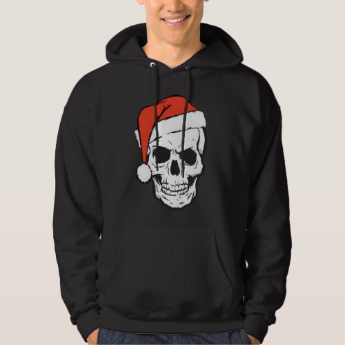  Red Santa Hat Skull on Funny Christmas Black Hoodie