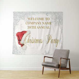 Red Santa Hat Snowflake Christmas Party Backdrop