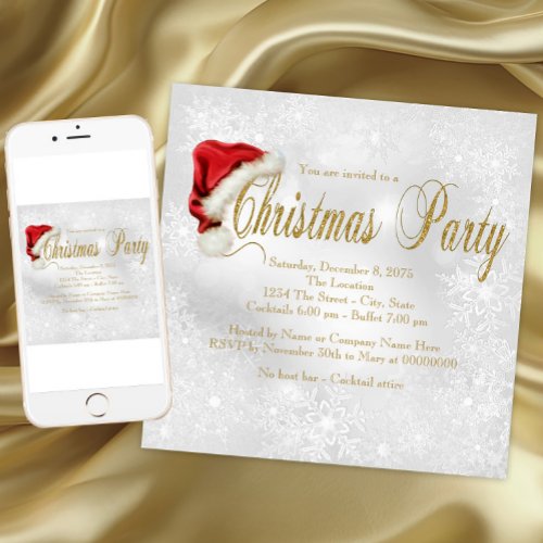 Red Santa Hat Snowflake Christmas Party Inivtation Invitation