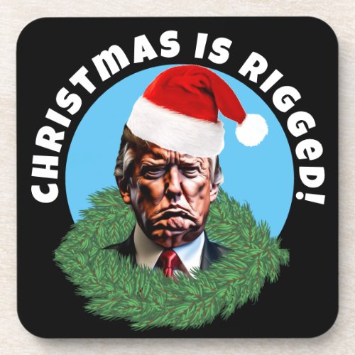  Red Santa Hat Trump Rigged Christmas Beverage Coaster
