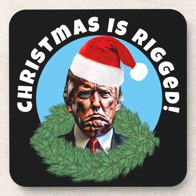  Red Santa Hat Trump Rigged Christmas Beverage Coaster (Front)