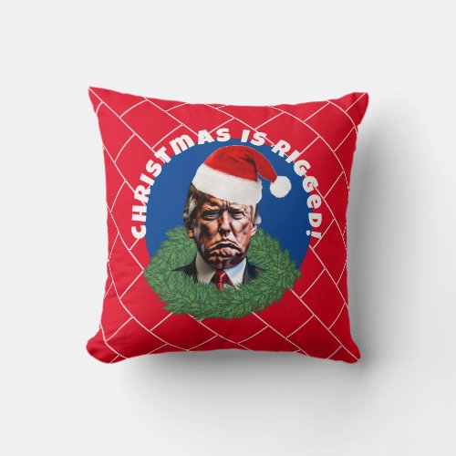  Red Santa Hat Trump Rigged Christmas Throw Pillow