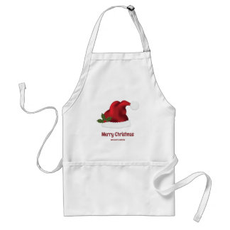 Red Santa Hat With Christmas Holly And Custom Tex Adult Apron