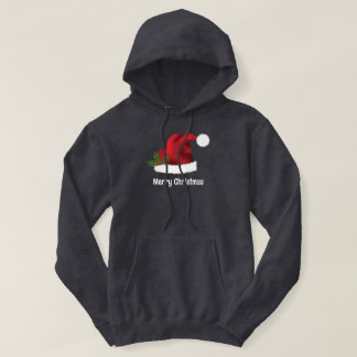 Red Santa Hat With Christmas Holly And Custom Text Hoodie