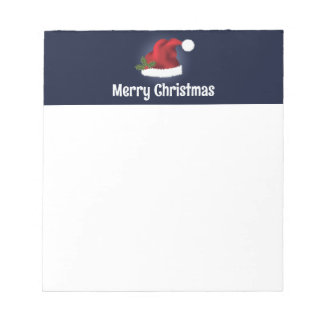 Red Santa Hat With Christmas Holly And Custom Text Notepad