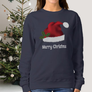 Red Santa Hat With Christmas Holly And Custom Text Sweatshirt