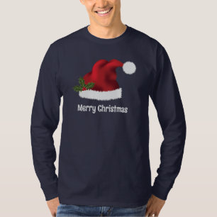 Red Santa Hat With Christmas Holly And Custom Text T-Shirt