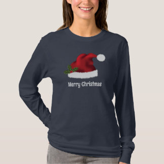 Red Santa Hat With Christmas Holly And Custom Text T-Shirt