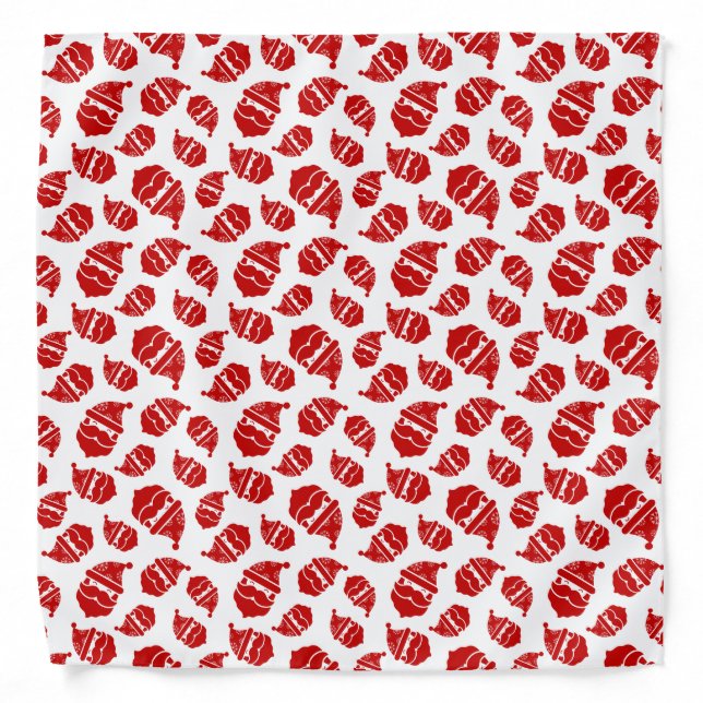 Red Santa Head on White Background Pattern Bandana (Front)