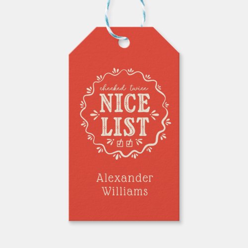 Red Santas Nice List Christmas Gift Tag