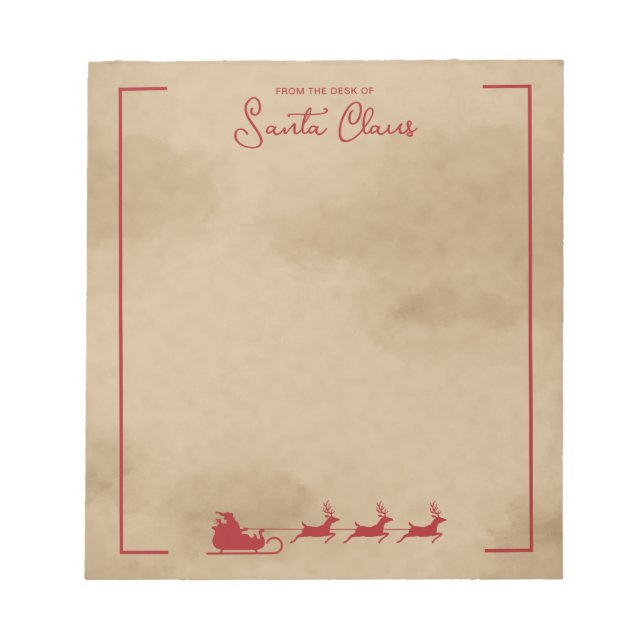 Red Santa Sleigh On Faux Old Worn Paper Look Notepad (Front)